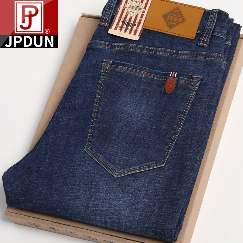 吉普盾初秋薄款牛仔裤男宽松直筒弹力大码商务休闲中年男士长裤子