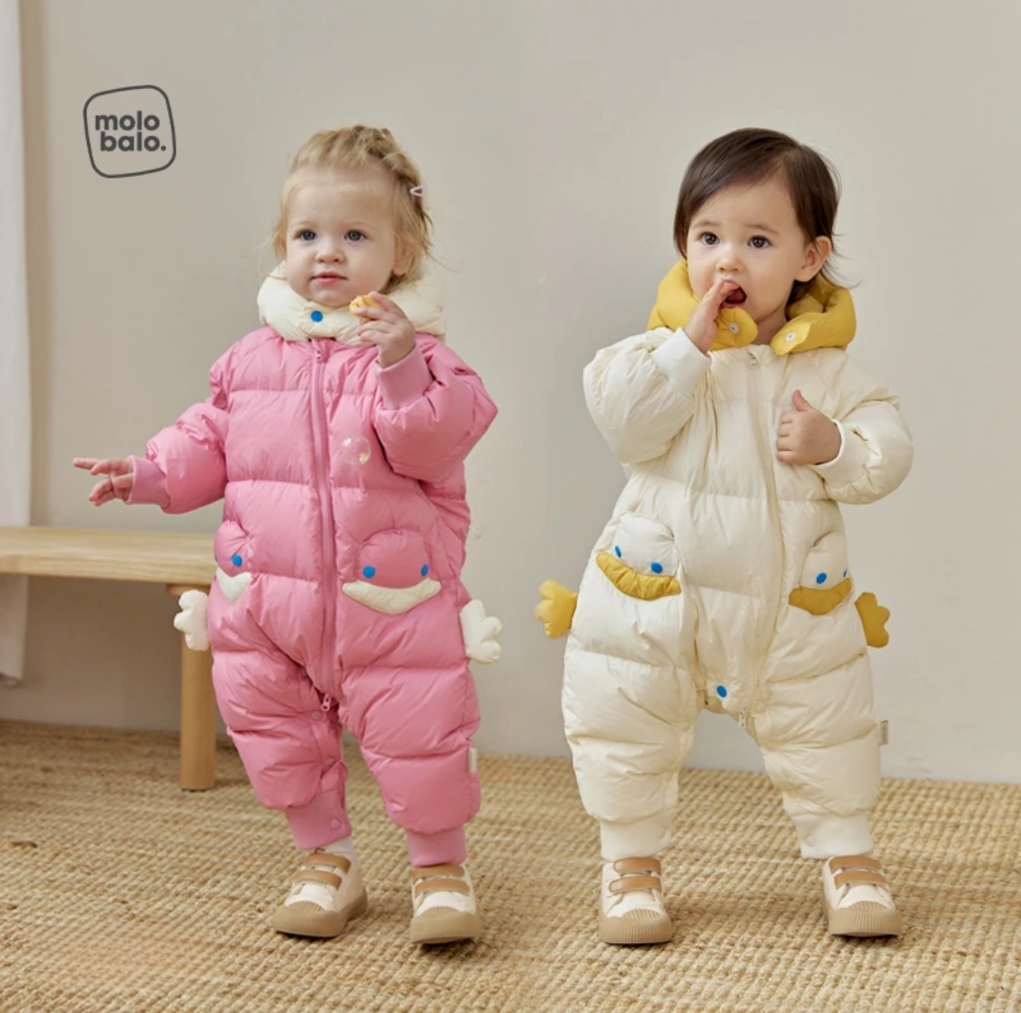 麦拉贝拉婴儿三防羽绒服连体衣可爱男女宝宝冬季保暖连帽爬服卡通