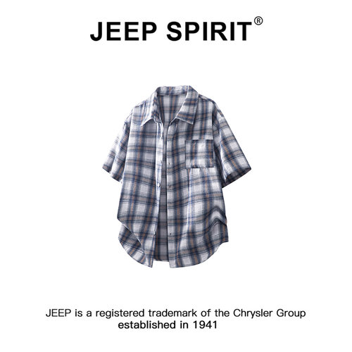 JEEP日系格子时尚休闲短袖衬衫男