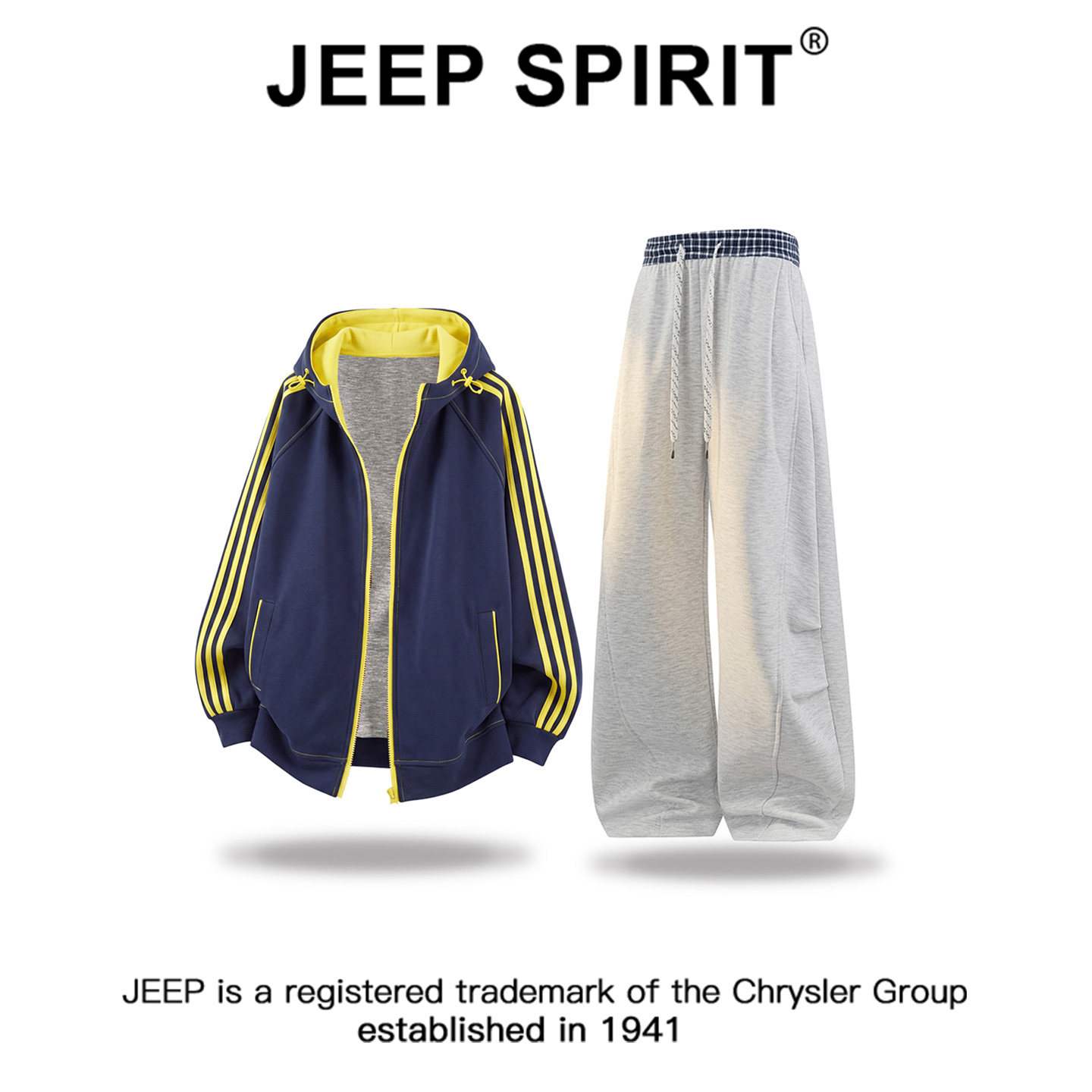 JEEPSPIRIT吉普拼接撞色条纹时尚卫衣套装男秋冬宽松休闲裤套装男