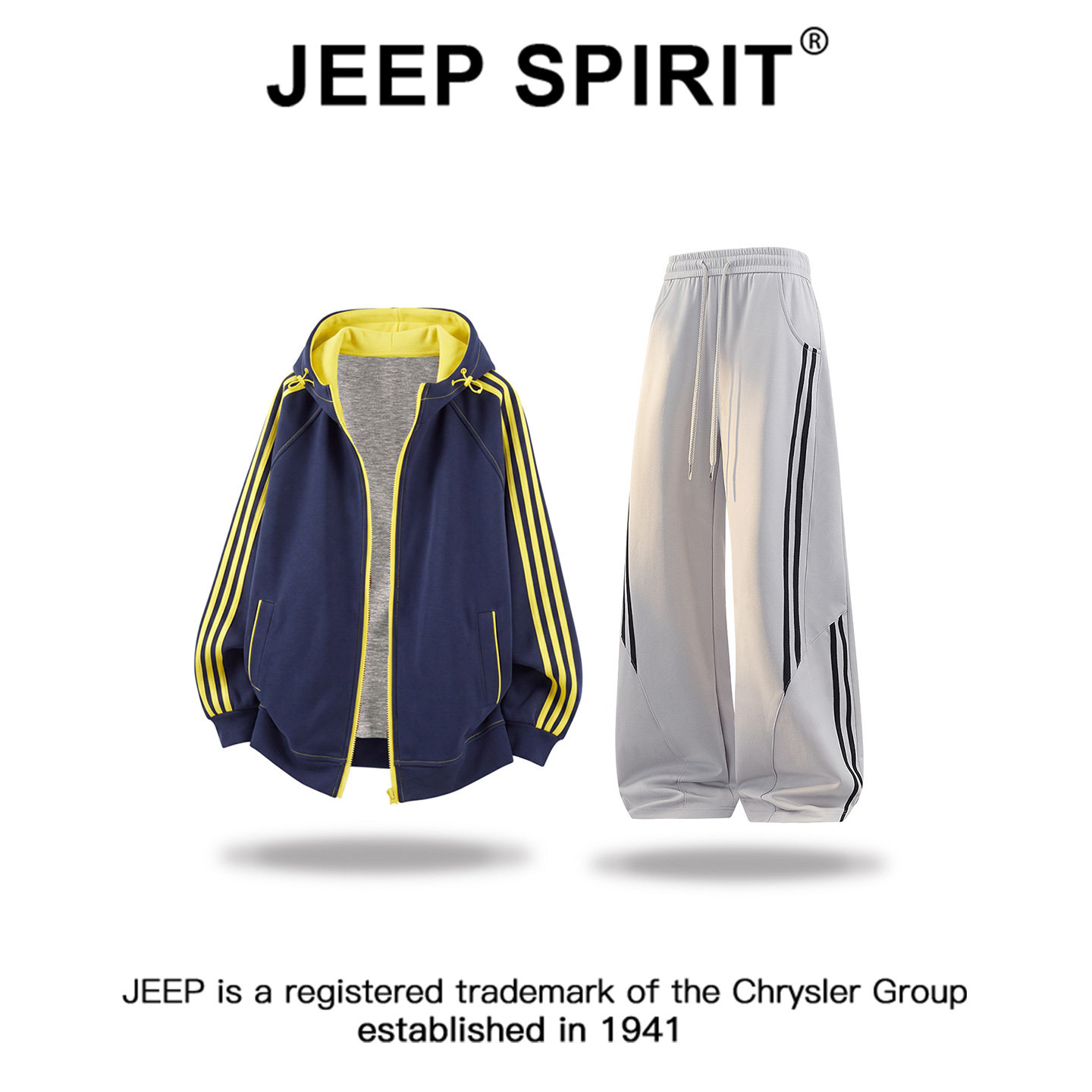 JEEPSPIRIT吉普拼接撞色条纹时尚卫衣套装男秋冬宽松休闲裤套装男