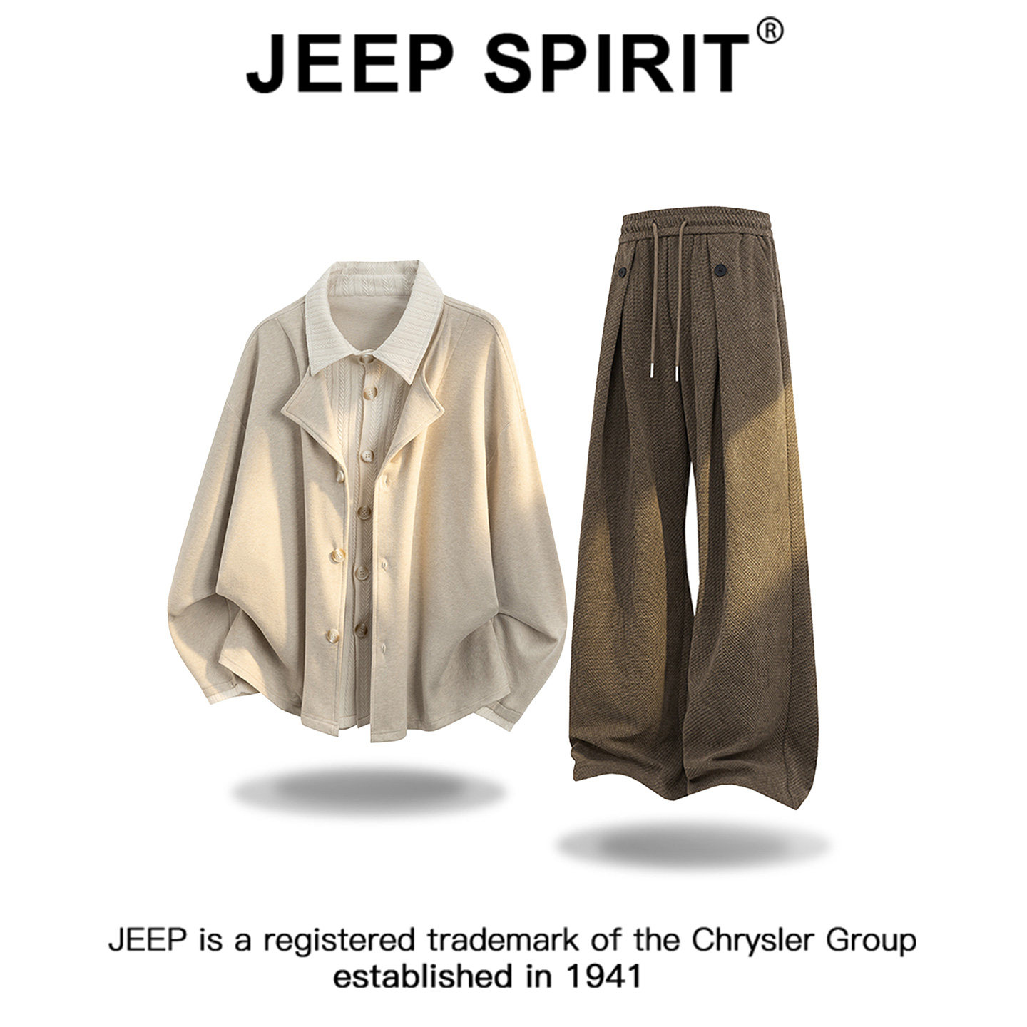 JEEPSPIRIT吉普假两件拼接撞色时尚夹克套装男秋冬宽松休闲裤套装