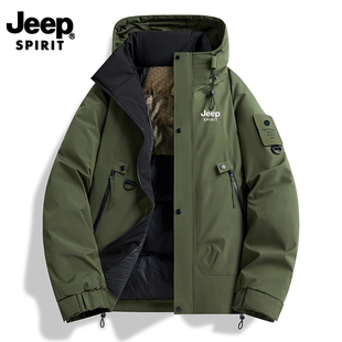 JEEP吉普羽绒棉服男款2025新款工装夹棉冲锋衣棉衣登山外套秋冬季