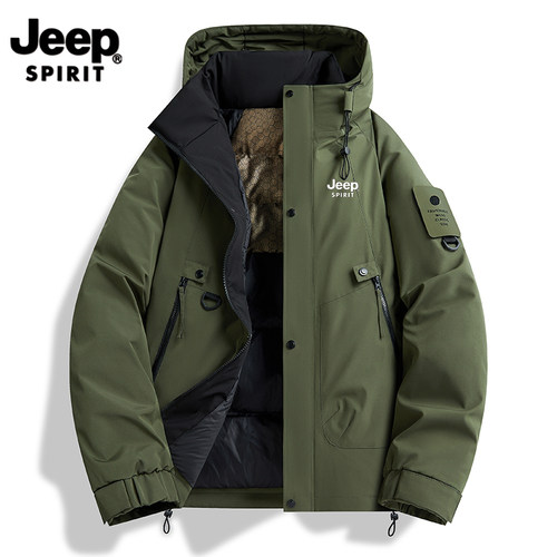 JEEPSPIRIT吉普工装连帽棉衣男