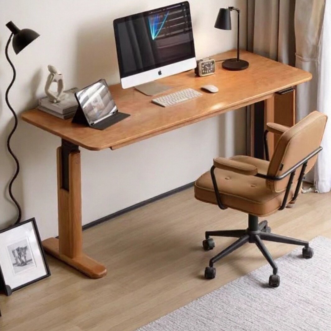 实木电动升降桌樱桃木现代简约