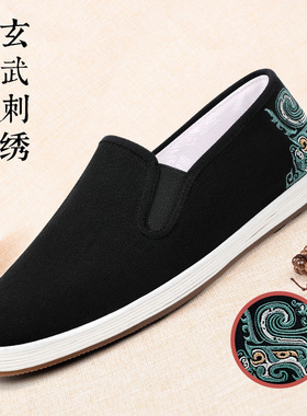 布舍元春季新品老北京布鞋男士一脚蹬中式刺绣传统千层底防滑艾草