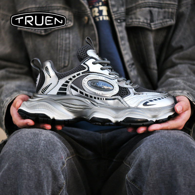 真恩机甲老爹鞋男夏季款银色增高厚底运动休闲高级感时尚百搭潮鞋