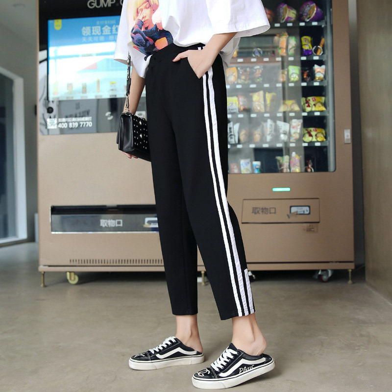 运动裤女夏季新款韩版学生黑色宽松百搭修身休闲九分裤小脚哈伦