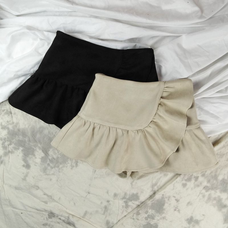 高腰不规则褶皱荷叶边蓬蓬a字鱼尾花边短裤靴裤半身短裙子秋冬女