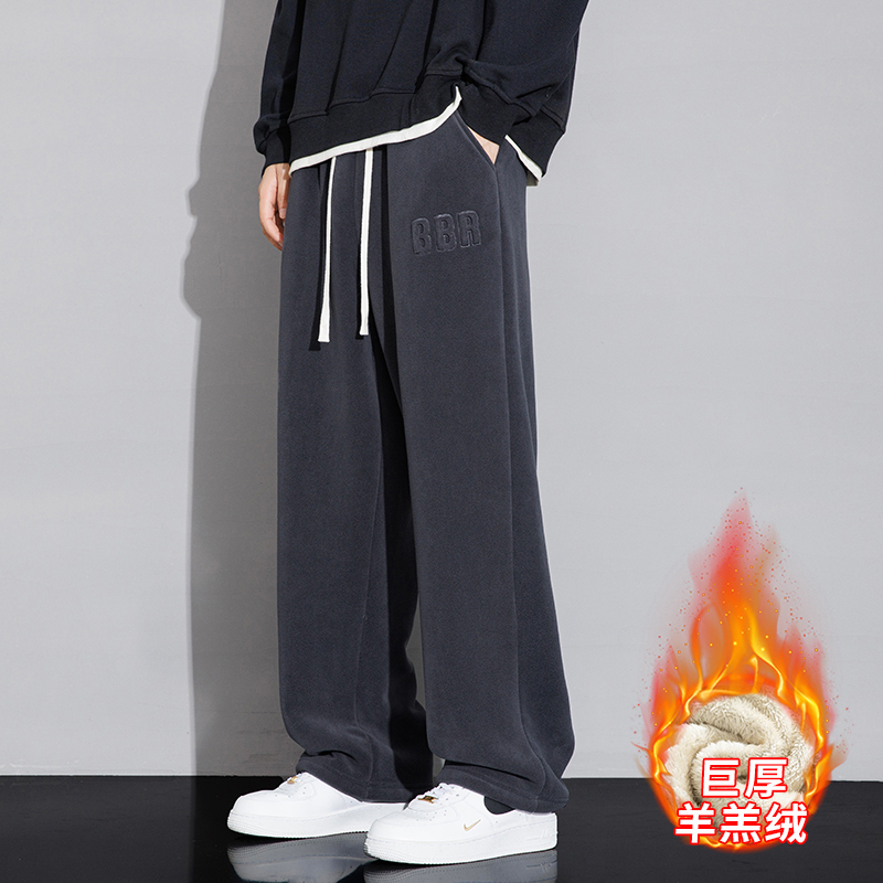大码卫裤宽松保暖羊羔绒休闲裤