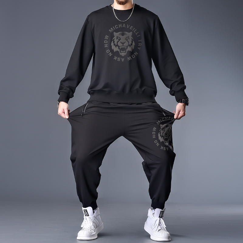 加肥加大码运动套装男士春夏2025新款卫衣男装胖子宽松潮流卫衣服