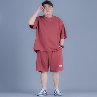 夏季 t恤2026新款 大码 男装 男士 加肥加大胖子宽松休闲运动套装 短袖