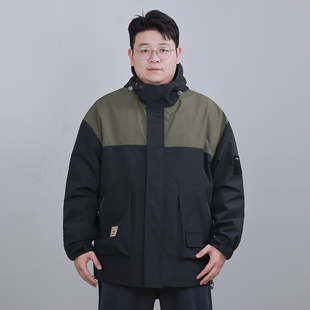 连帽宽松休闲加肥加大胖子男装 夹克秋冬款 冲锋衣潮 男士 外套男大码