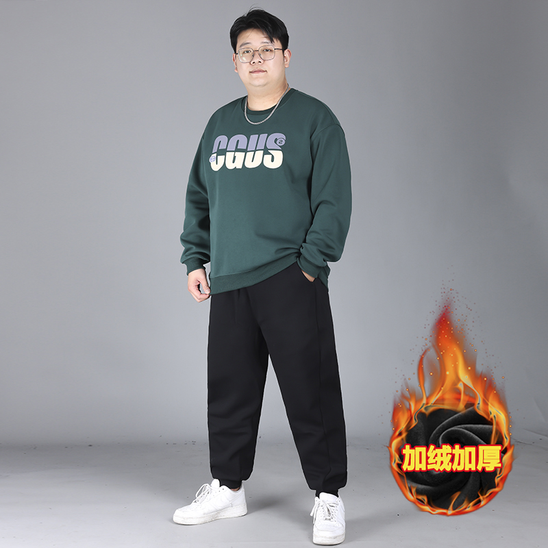 大码男装秋冬加绒休闲运动套装