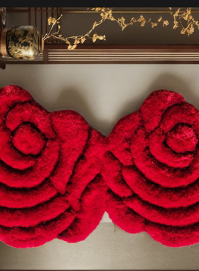 新款3D立体玫瑰花 电脑椅垫门口垫 超细韩国丝结婚房红色喜庆地毯