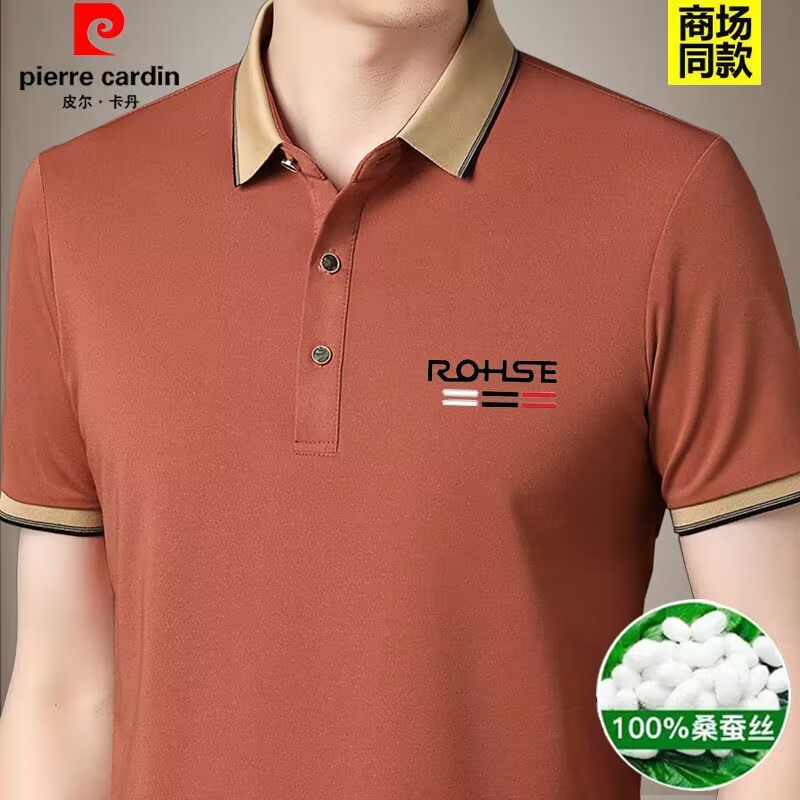 高档桑蚕丝短袖t恤男夏季半袖体恤衫冰丝上衣宽松翻领polo真丝衫