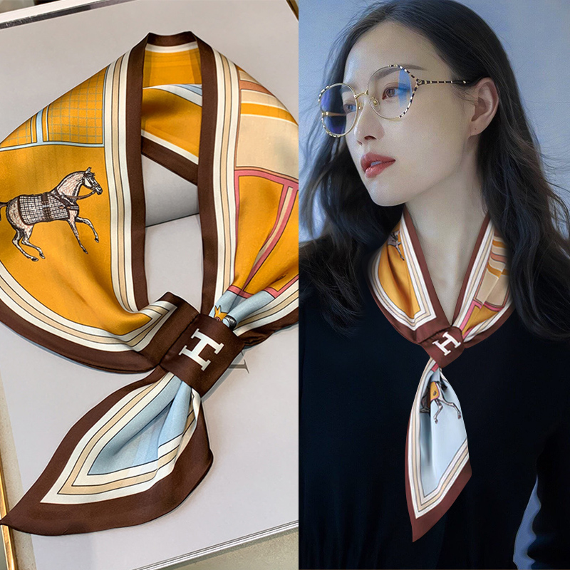 品牌正品小丝巾女春秋夏季薄款长条护颈脖子免系职业装饰领带扣环