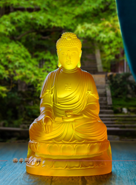 水琉璃佛堂供奉贴金阿弥陀佛摆件