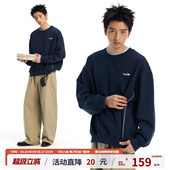 江南先生NewJNXS高克重假两件圆领宽松卫衣落肩植绒印花logo上衣