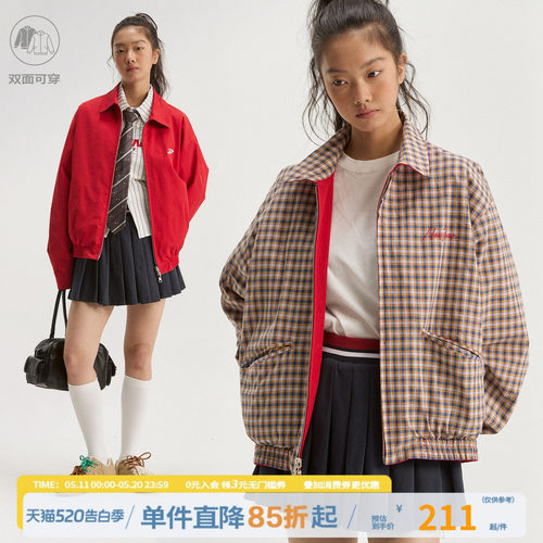 江南先生NewJNXS复古格纹双面穿哈灵顿工装夹克时尚宽松休闲外套
