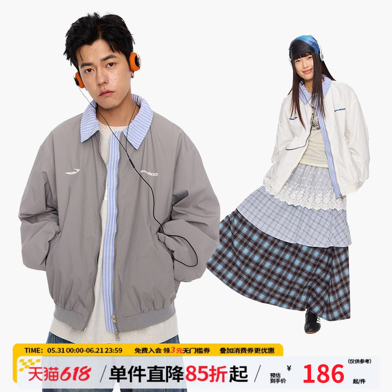 江南先生NewJNXS双界美式复古绣花假两件翻领棒球服男女夹克外套