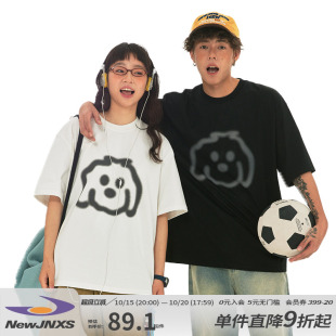 T恤夏休闲情侣半袖 江南先生NewJNXS美式 复古凉感狗狗直喷印花短袖