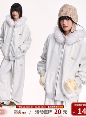 【张函瑞同款】江南先生NewJNXS高克重仿貂毛领开衫卫衣外套男女