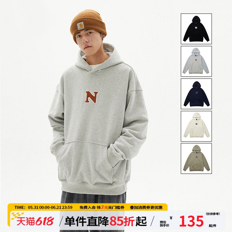 江南先生NewJNXS复古重磅贴布绣连帽卫衣男女春秋潮牌情侣装外套