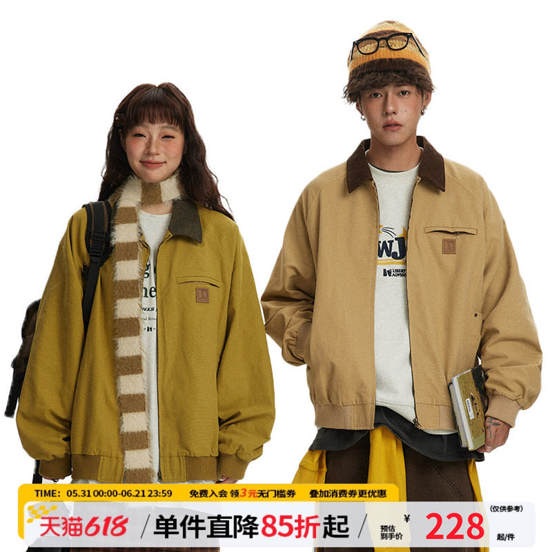 江南先生NewJNXS美式复古翻领工装夹克男女春秋潮外套宽松情侣款