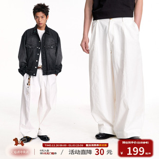 秋男女宽松百搭长裤 江南先生NewJNXS美式 挺阔同色刺绣休闲弯刀裤