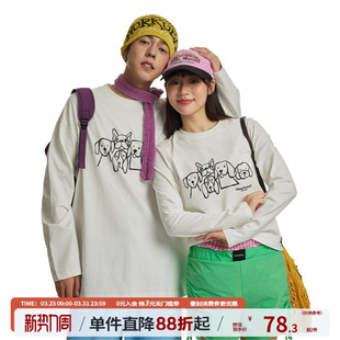 T恤春情侣打底衫 长袖 复古可爱小狗印花长短款 江南先生NewJNXS美式