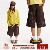 情侣星星牛仔五分裤 江南先生NewJNXS伽利略星系LOGO印花短裤 夏季