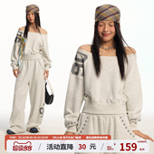 江南先生NewJNXS高克重星星刺绣烫钻卫衣可斜肩大圆领卫衣女短款