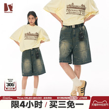 裤 江南先生美式 复古水洗泼墨牛仔短裤 潮牌新款 直筒工装 子 男女夏季
