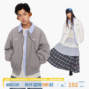 复古绣花假两件翻领棒球服春秋男女夹克外套 江南先生NewJNXS美式