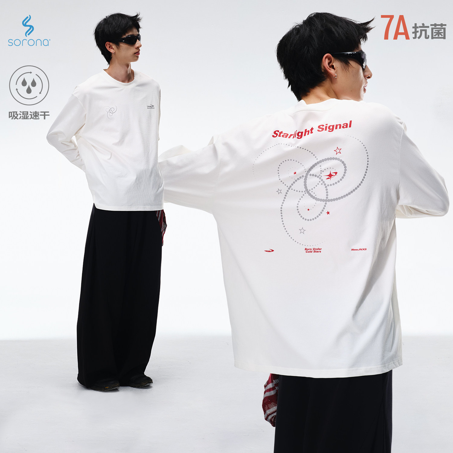 江南先生NewJNXS「星迹」吸湿速干抗菌层次感胶印漩涡针织长袖T恤图片