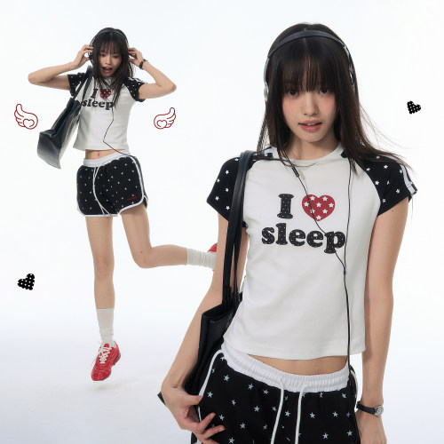 江南先生NewJNXS'星闪'10A抗菌凉感印花T恤夏修身撞色星星短袖女