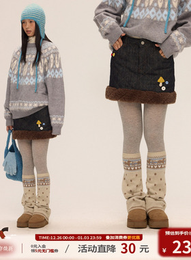 江南先生NewJNXS手工钩针撞色趣味绒面彩扣牛仔短裙秋冬A字半身裙