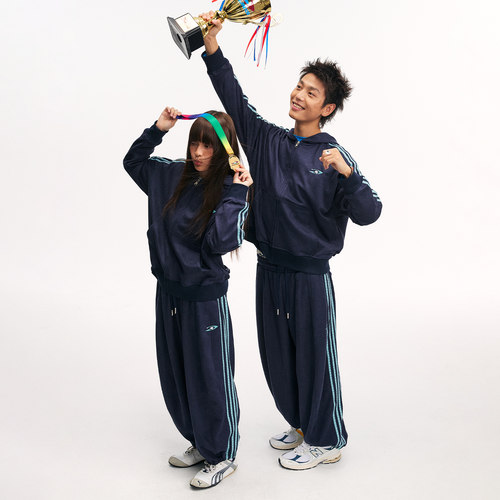 【chammy】江南先生麂皮星星织带宽松卫衣裤子休闲套装