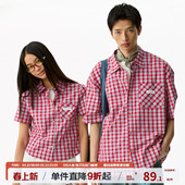 情侣宽松休闲短款 短袖 衬衣 野生无限韩系格纹衬衫 江南先生NewJNXS