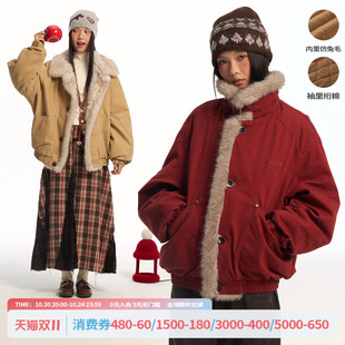 江南先生NewJNXS'马上有'高克重肌理工装座山雕毛领拼接棉服外套
