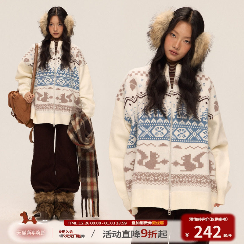 江南先生NewJNXS"费尔岛之夜"锁温立领圣诞毛衣冬经典提花针织衫