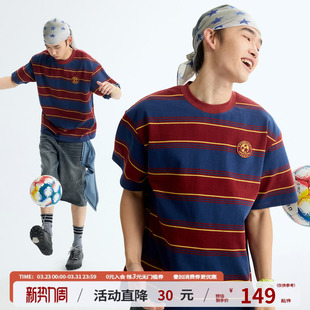 江南先生NewJNXS经典 T恤夏百搭圆领上衣男女 撞色条纹纯棉针织短袖