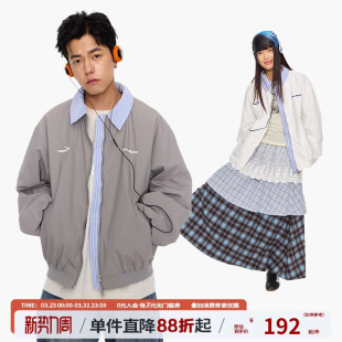 江南先生NewJNXS美式 复古绣花假两件翻领棒球服春秋男女夹克外套