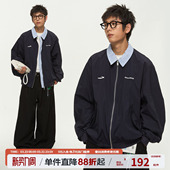 江南先生NewJNXS斜纹梭织撞色假两件翻领棒球服春休闲宽松外套男