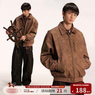 江南先生NewJNXS复古耐磨五角星铆钉皮衣秋男女正肩分割夹克外套