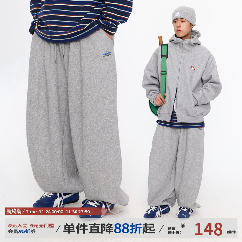 江南先生NewJNXS美式复古绣花束脚宽松卫裤秋季男女潮阔腿休闲裤