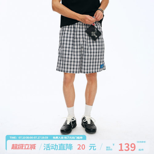 江南先生NewJNXS复古格纹阔腿短裤夏季刮刮乐织唛logo休闲裤男女
