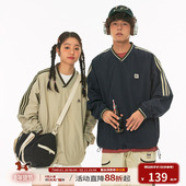 江南先生NewJNXS美式 复古织带V领插肩袖 情侣卫衣潮男女宽松上衣春