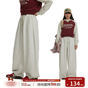 男女秋潮运动卫裤 江南先生NewJNXS美式 复古纯色抽绳直筒针织长裤